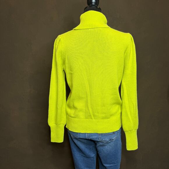 LOFT 100% Cotton Turtleneck Sweater Women’s M Neon Yellow Chunky Knit Bright - Picture 8 of 9
